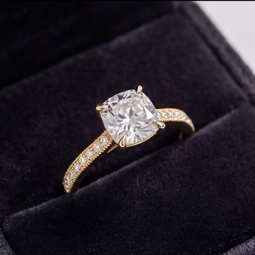 Velours Cushion Cut Lab Grown Diamond Engagement Ring in Yellow Gold My Store