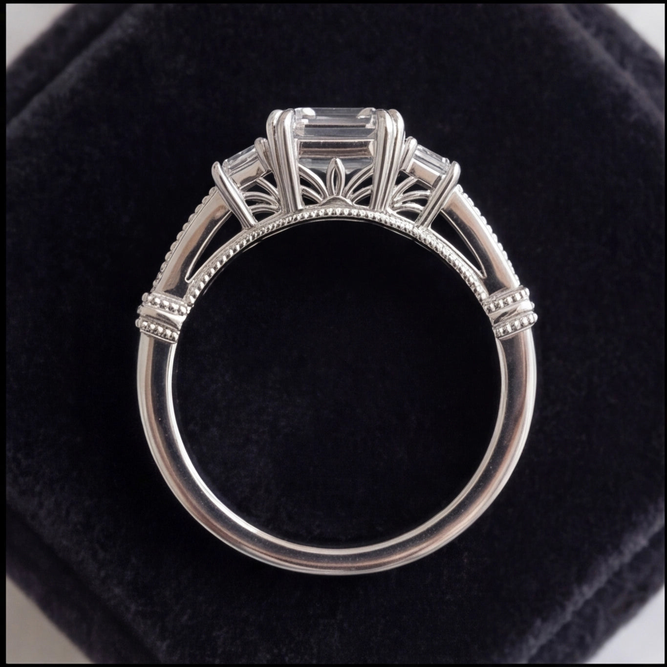 Trinité Emerald Cut Lab Grown Diamond Three-Stone Engagement Ring in White Gold My Store