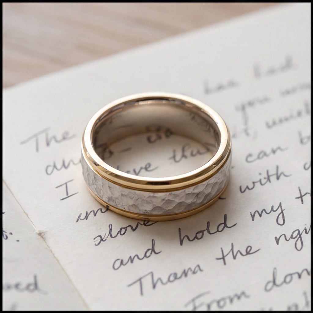 Martelé Hammered Two-Tone Wedding Band in Yellow Gold My Store
