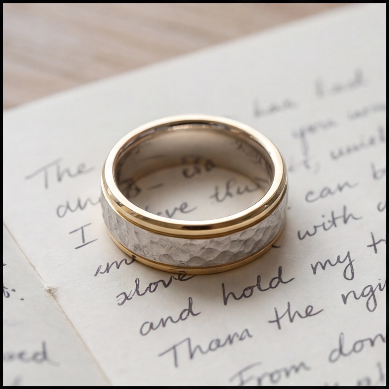 Martelé Hammered Two-Tone Wedding Band in Yellow Gold My Store