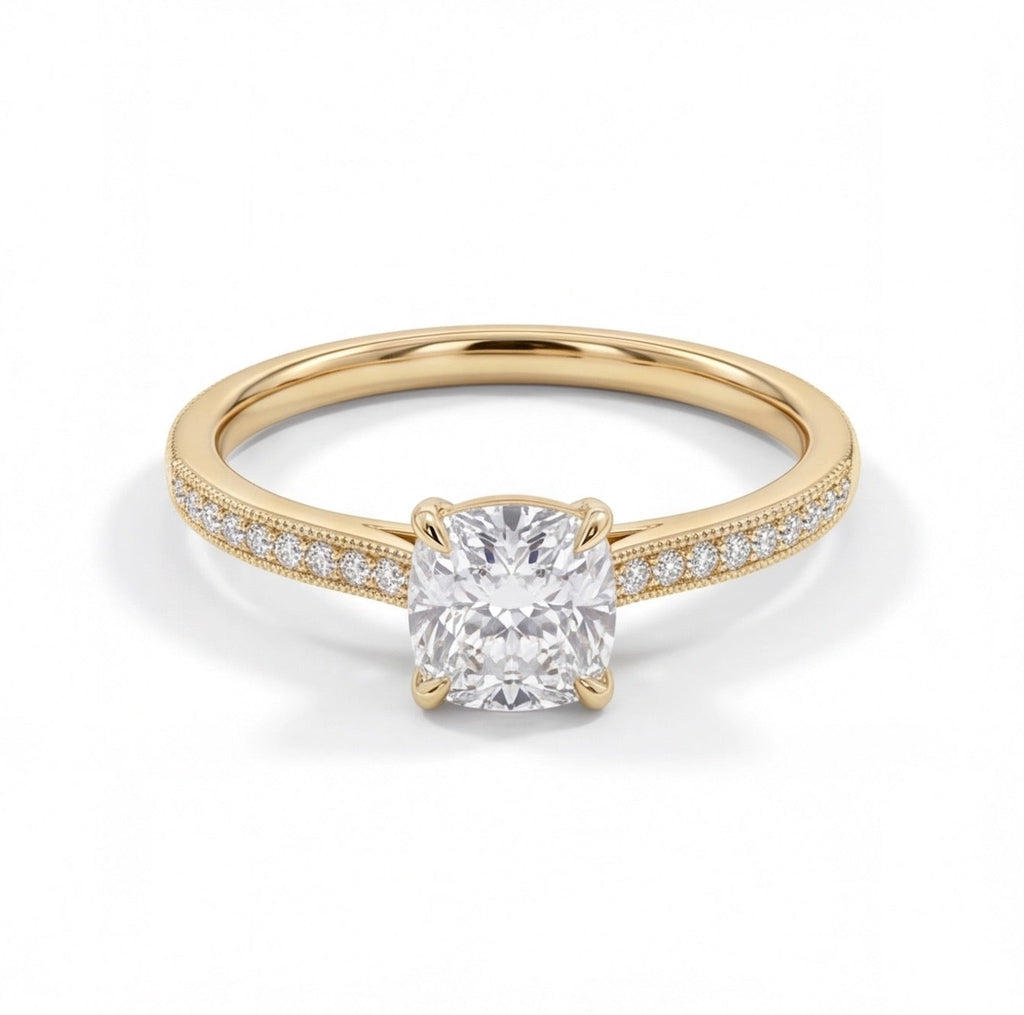 Velours Cushion Cut Lab Grown Diamond Engagement Ring in Yellow Gold My Store