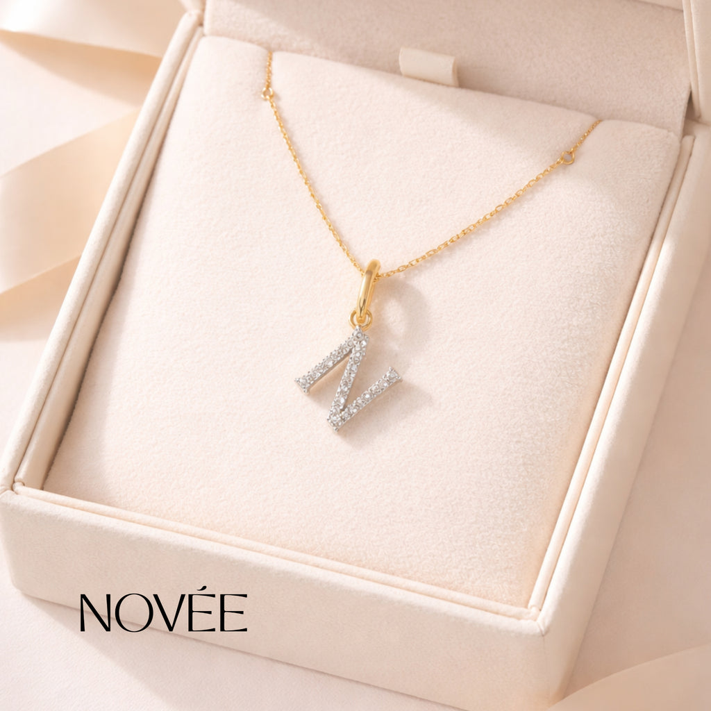 Diamond Initial N Pendant in 18K Gold Personalised Alphabet Charm