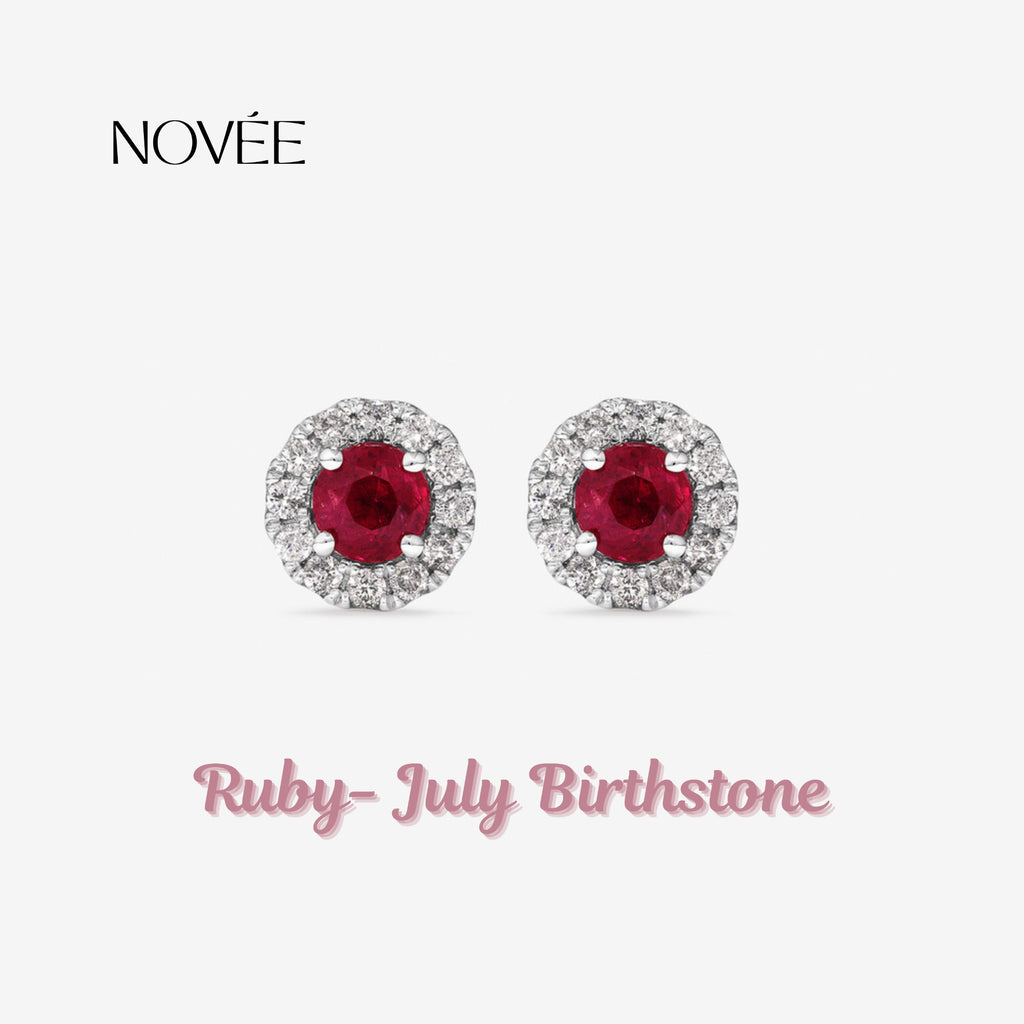 Emerald Halo Stud Earrings in Gold Round Green Gemstone with Diamond Halo