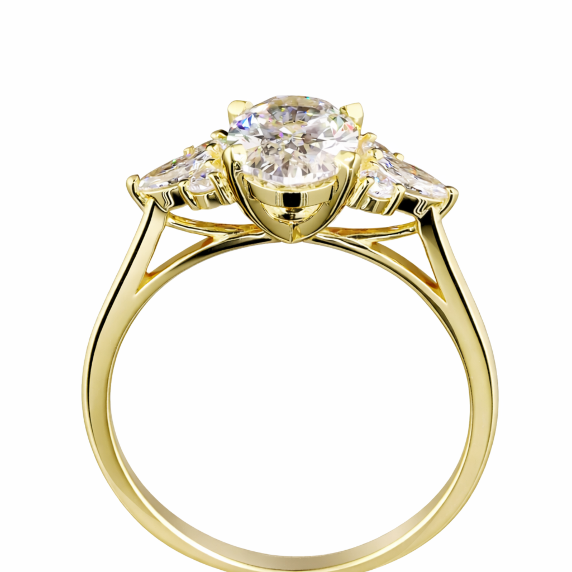 Oval Diamond Cluster Engagement Ring in Yellow Gold Marquise & Round Side Stones