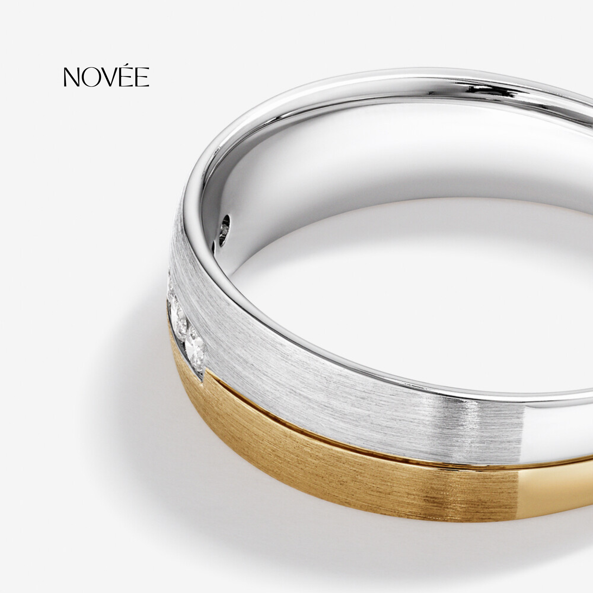 Two Tone Diamond Band Ring Minimal Modern Wedding Jewelry