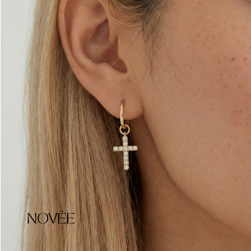 Diamond Cross Charm Pendant Minimal Faith Jewelry Gift Necklace