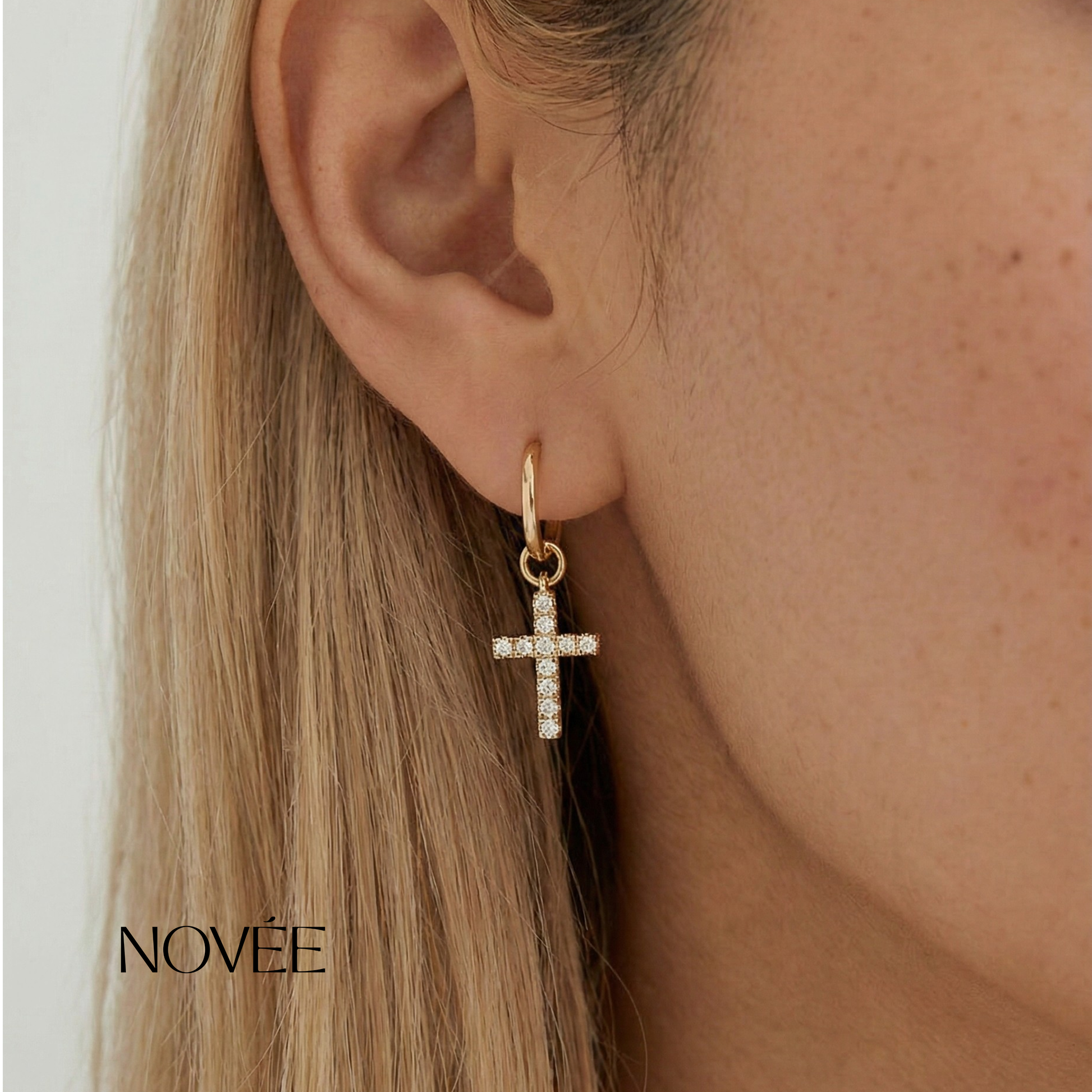 Diamond Cross Charm Pendant Minimal Faith Jewelry Gift Necklace