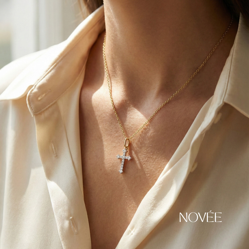 Diamond Cross Pendant Charm Minimal Faith Jewelry Gift Everyday