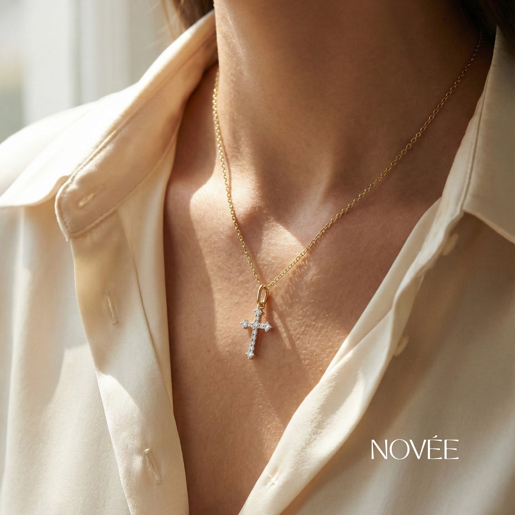 Diamond Cross Pendant Charm Minimal Faith Jewelry Gift Everyday