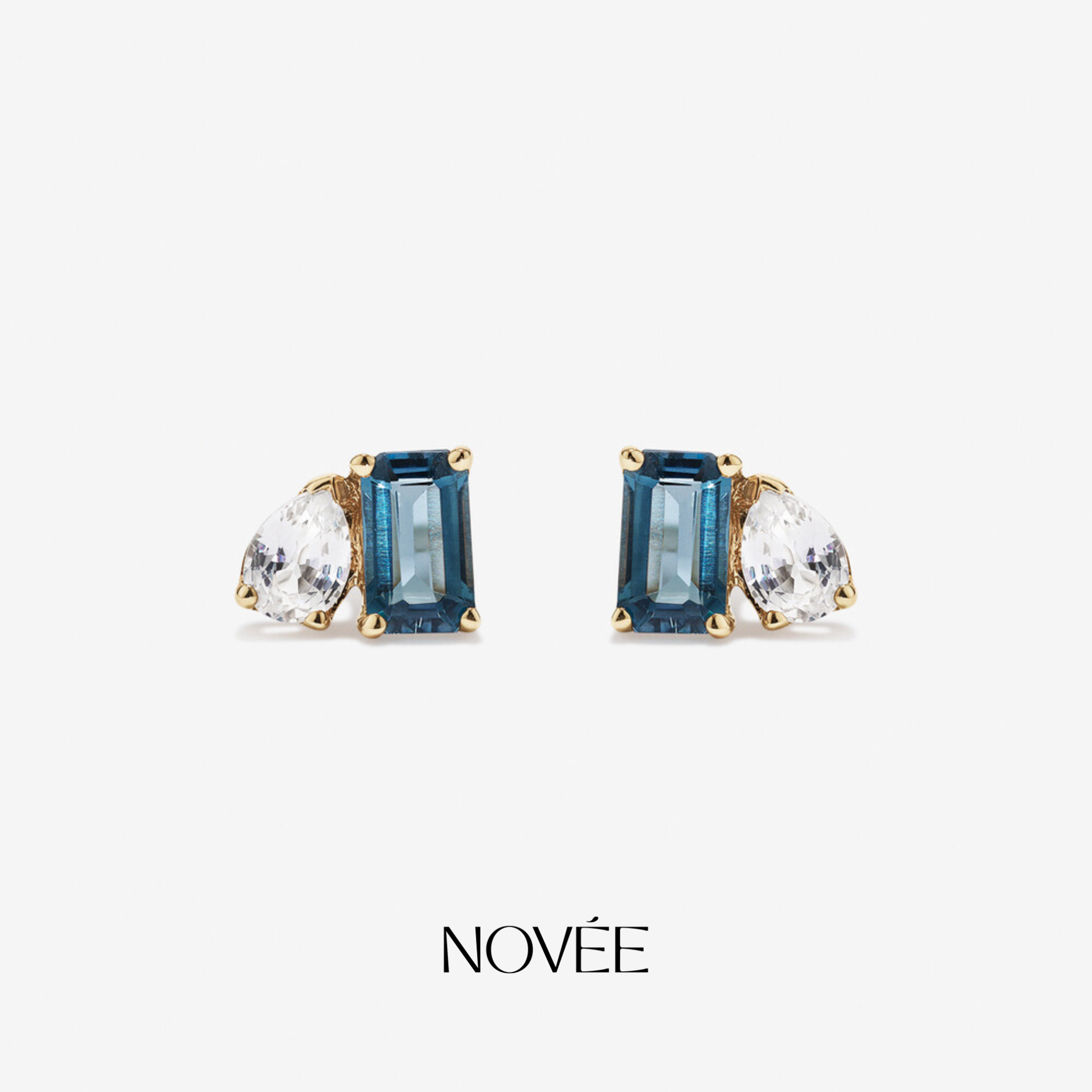 Blue Sapphire Stud Earrings With Pear Diamond Accent In Gold