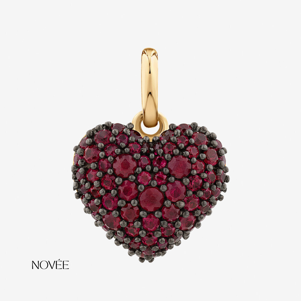 Ruby Pavé Heart Pendant Necklace Minimal Romantic Love Charm