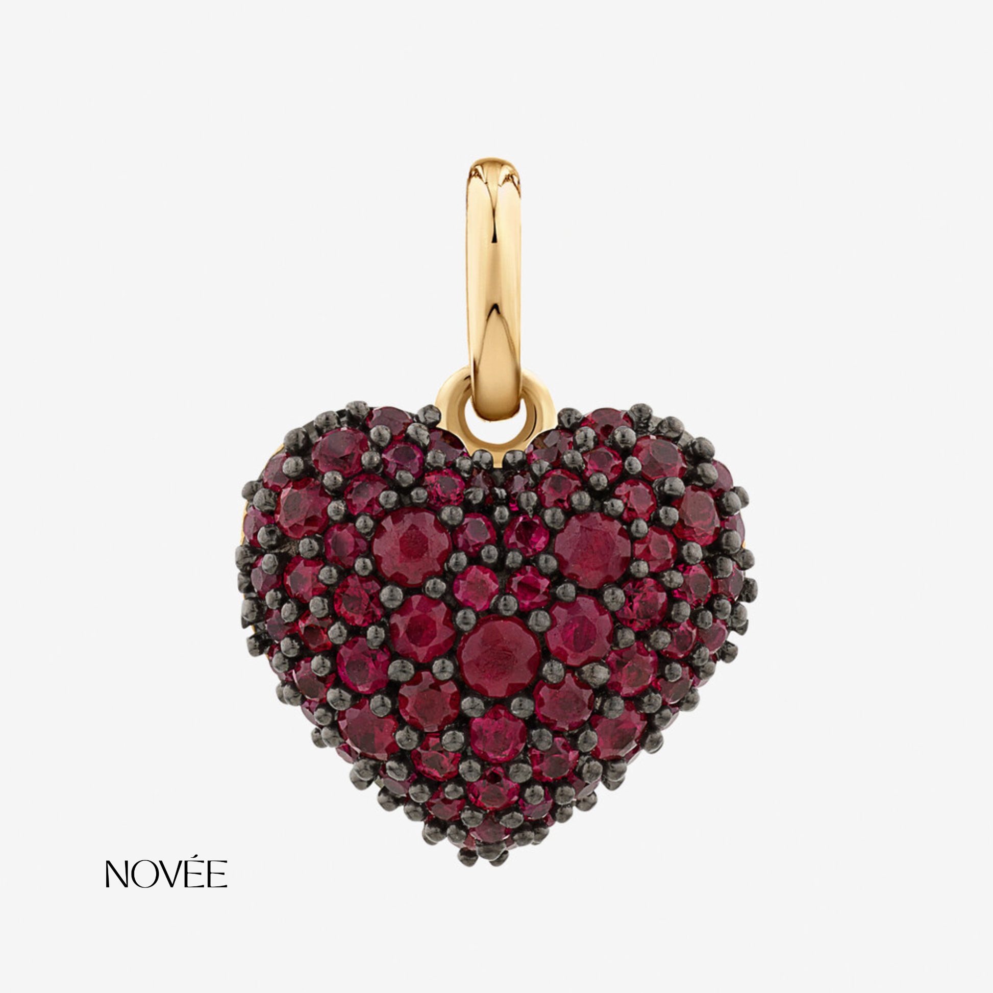 Ruby Pavé Heart Pendant Necklace Minimal Romantic Love Charm