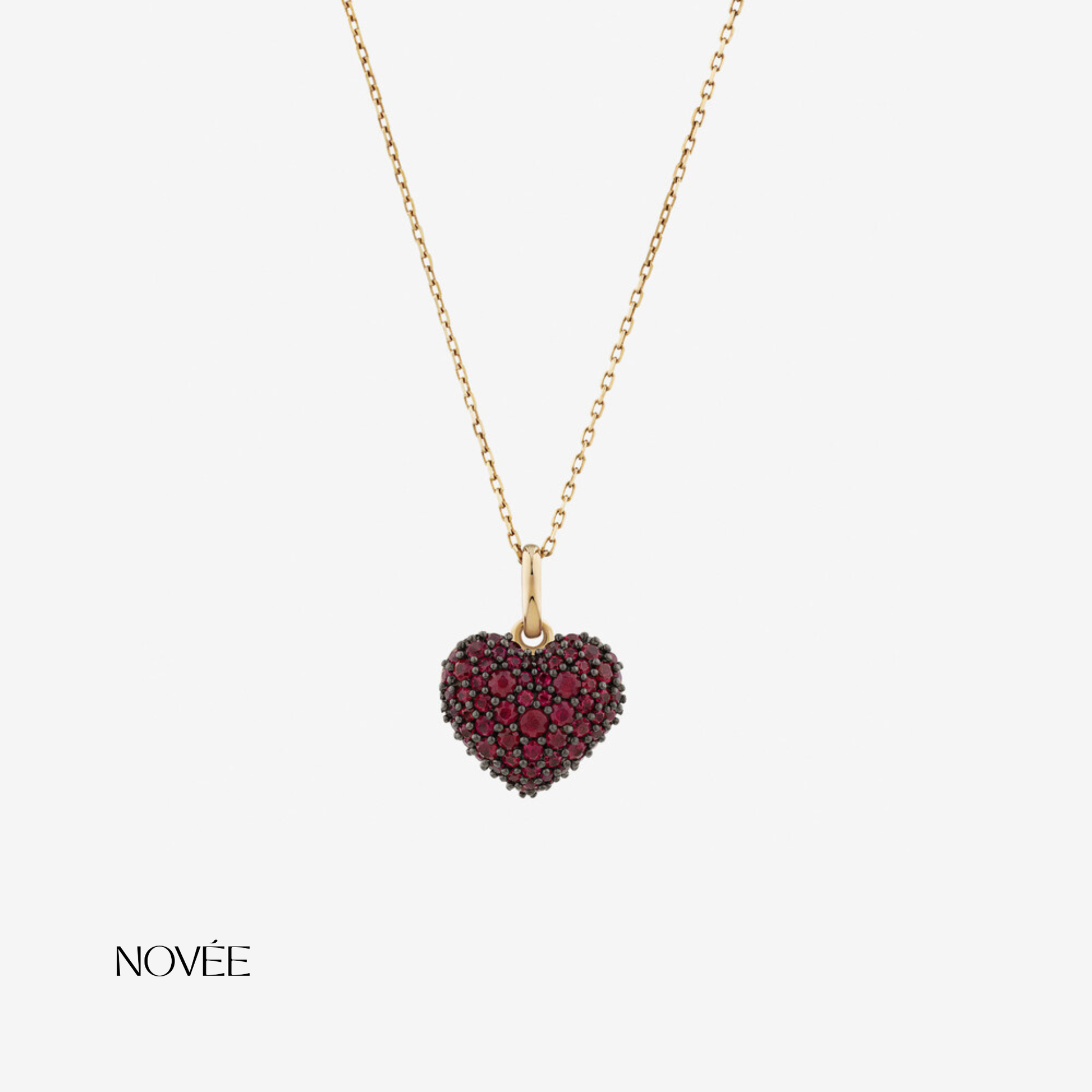 Ruby Pavé Heart Pendant Necklace Minimal Romantic Love Charm