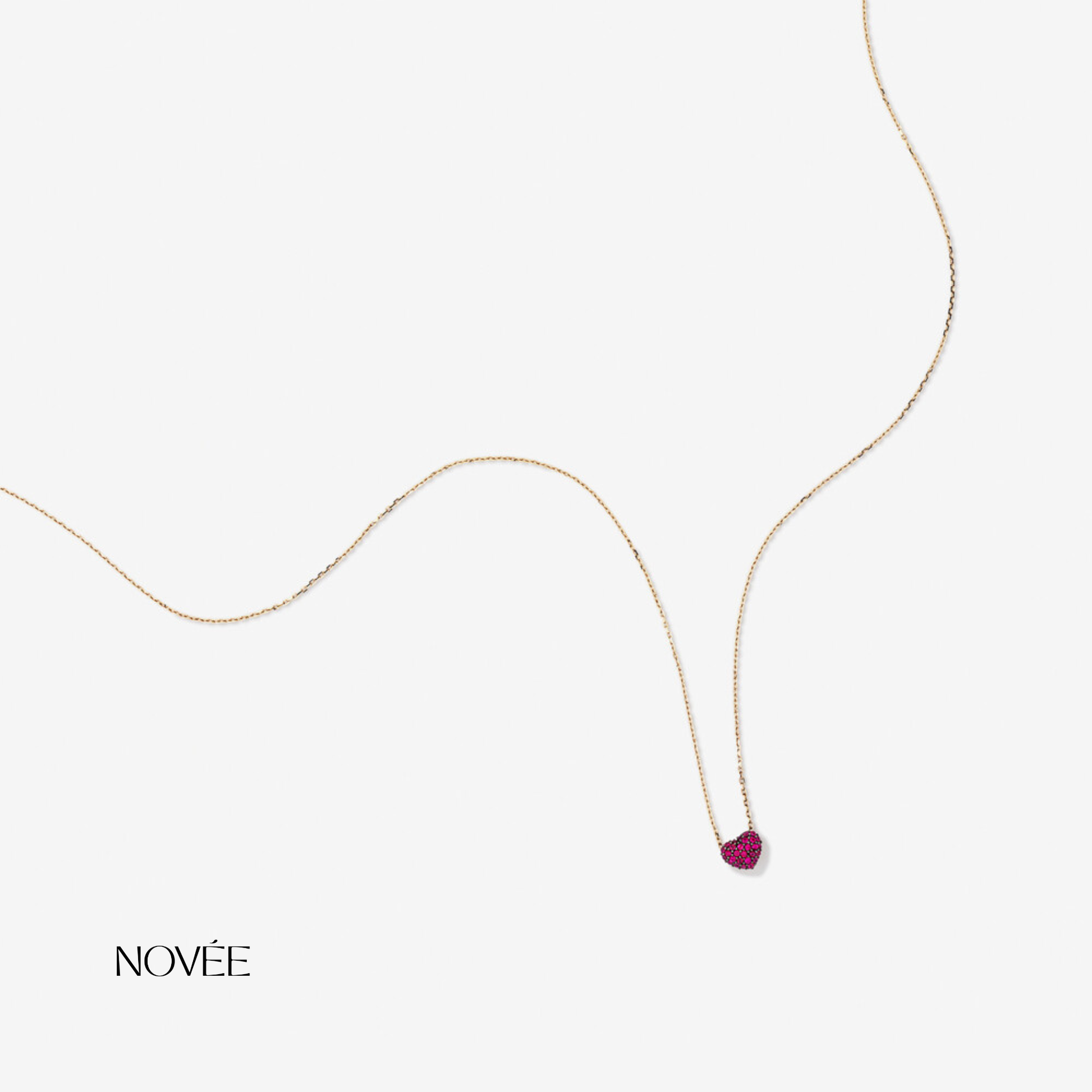 Pink Heart Gemstone Necklace in Gold Minimal Dainty Heart Pendant Chain Necklace