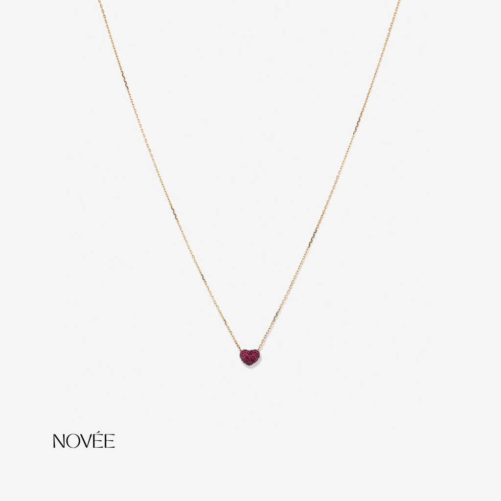 Pink Heart Gemstone Necklace in Gold Minimal Dainty Heart Pendant Chain Necklace