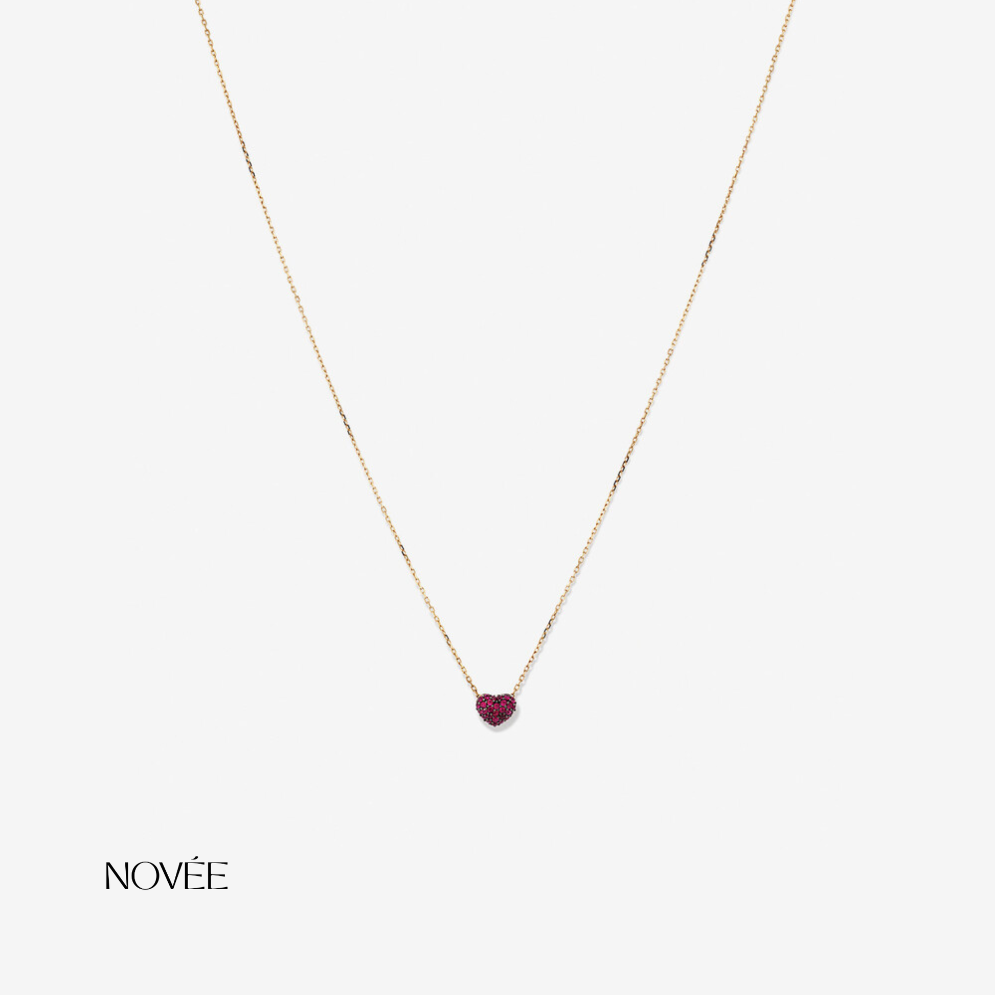 Pink Heart Gemstone Necklace in Gold Minimal Dainty Heart Pendant Chain Necklace