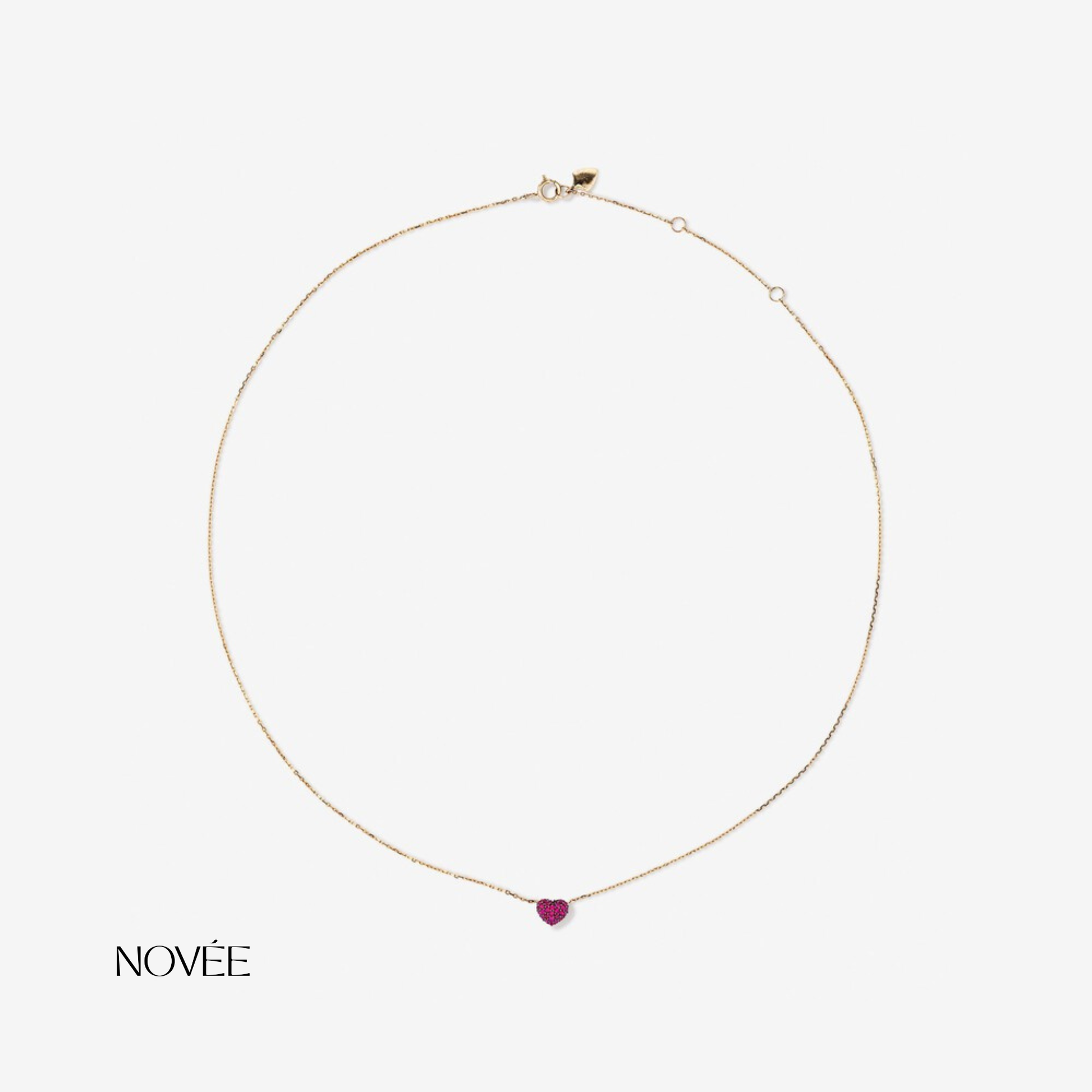 Pink Heart Gemstone Necklace in Gold Minimal Dainty Heart Pendant Chain Necklace