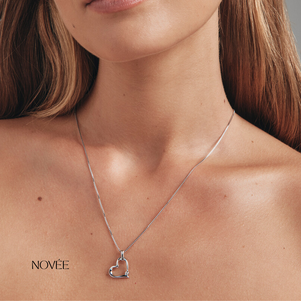 Open Heart Diamond Pendant Necklace in White Gold Minimal Dainty Love Necklace