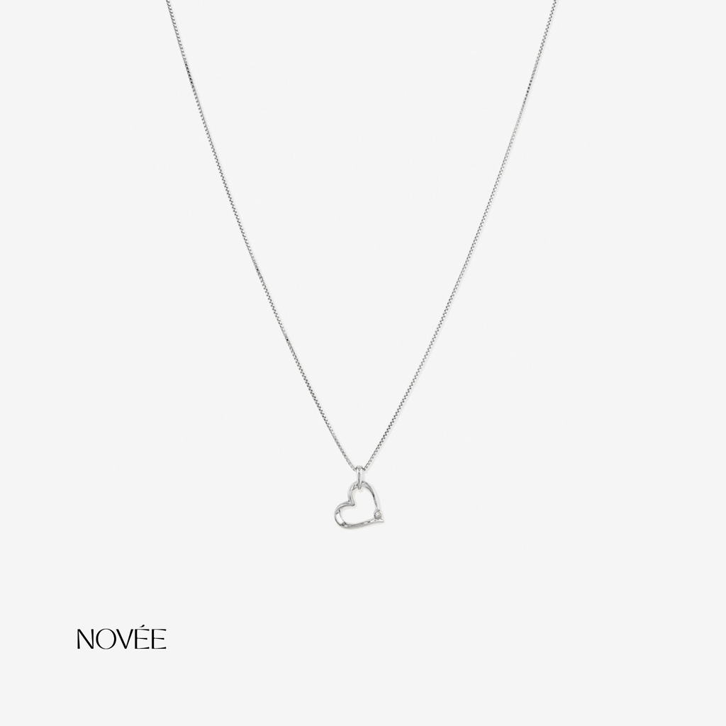 Open Heart Diamond Pendant Necklace in White Gold Minimal Dainty Love Necklace