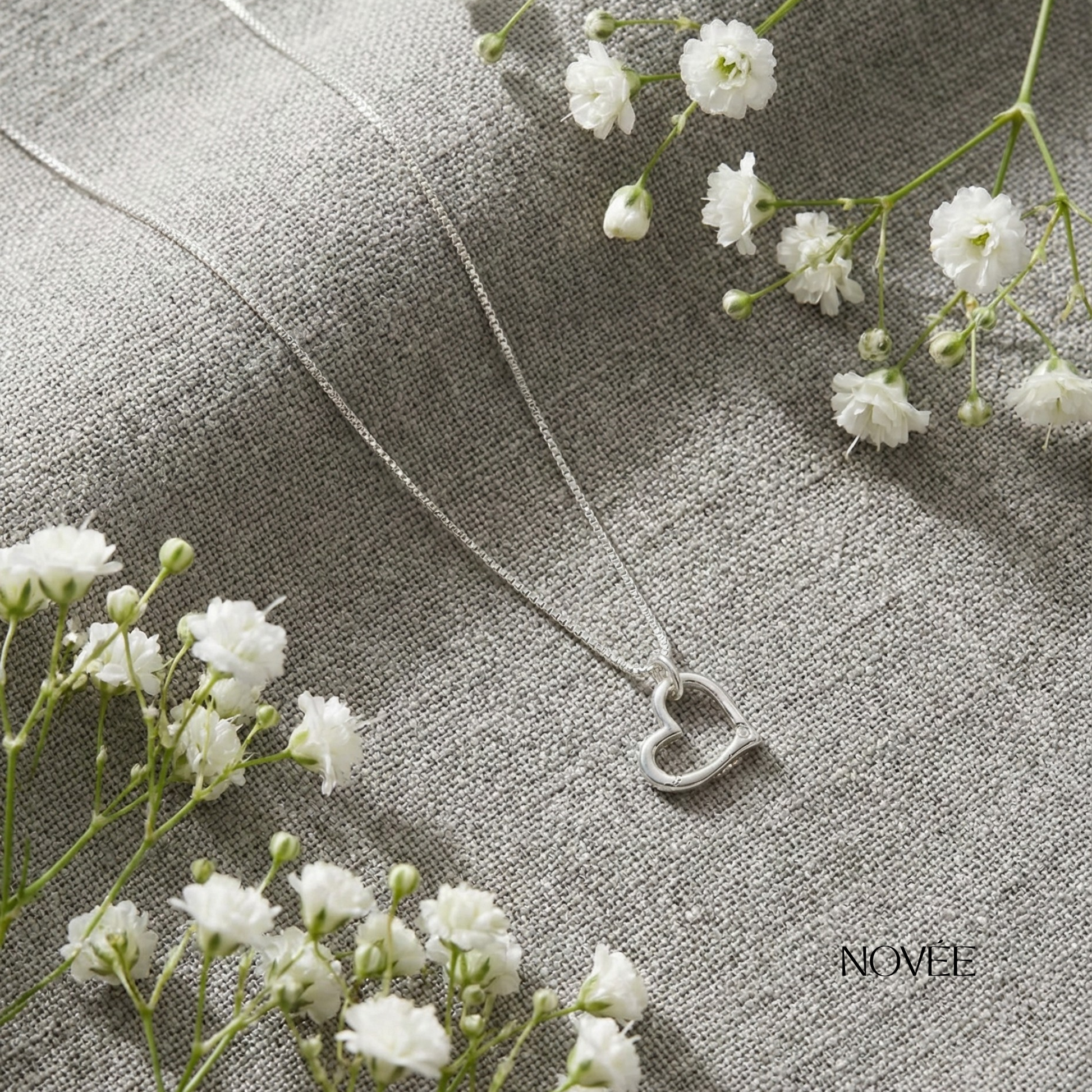 Open Heart Diamond Pendant Necklace in White Gold Minimal Dainty Love Necklace