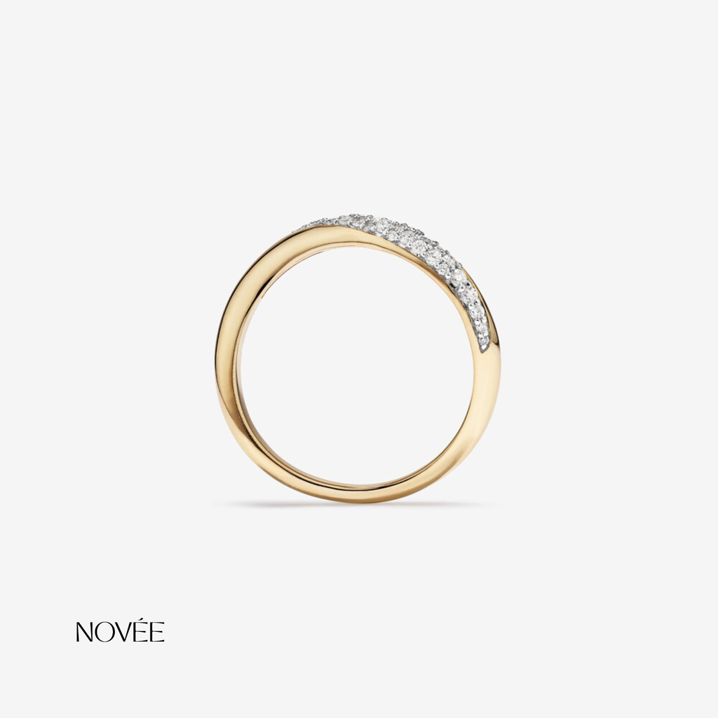 Twisted Pavé Diamond Band in 18K Yellow Gold Modern Wave Stacking Ring