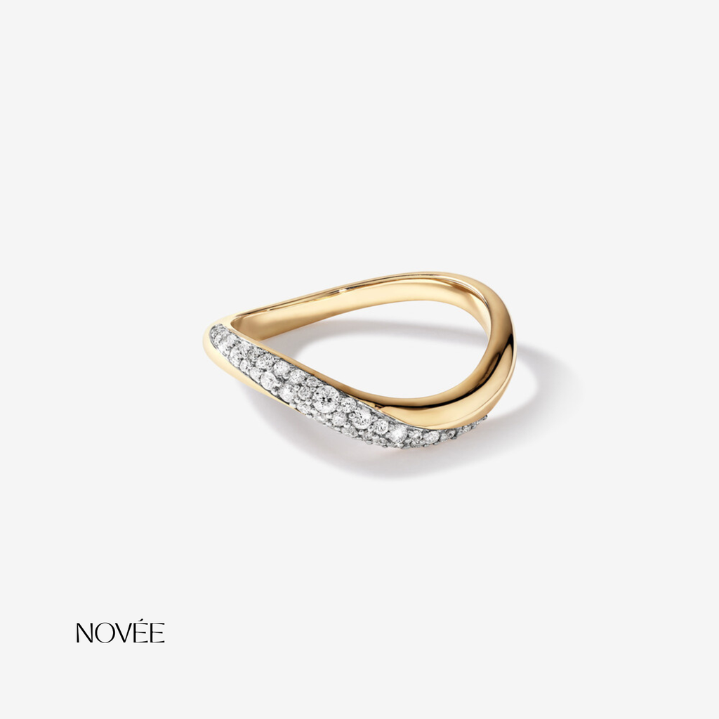 Twisted Pavé Diamond Band in 18K Yellow Gold Modern Wave Stacking Ring