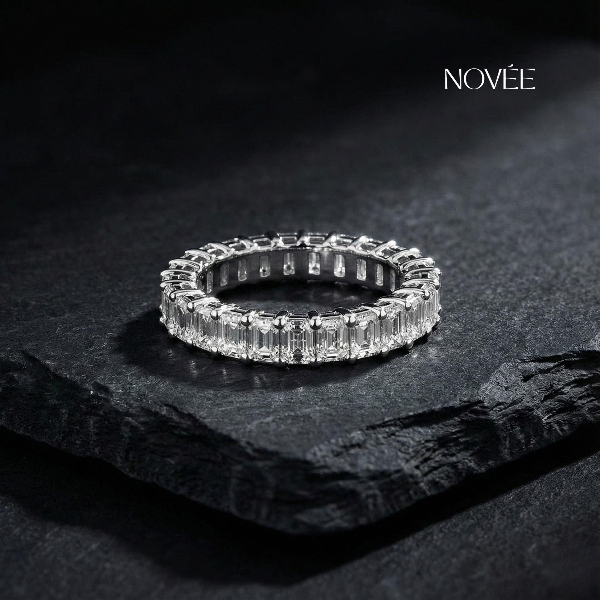 Emerald Cut Diamond Eternity Band Ring Minimal Wedding Jewelry