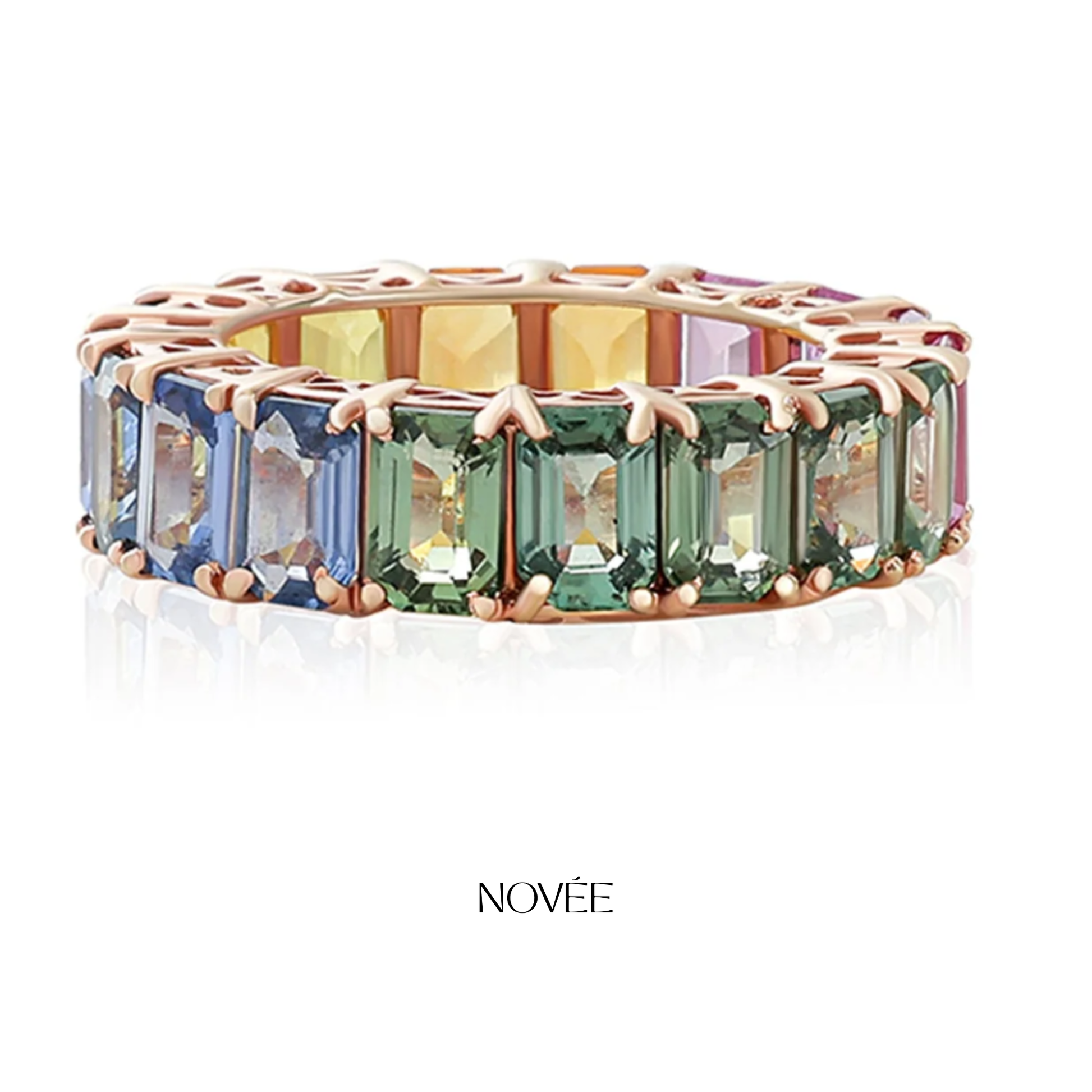 Rainbow Gemstone Eternity Band Ring Colorful Luxury Anniversary Jewelry