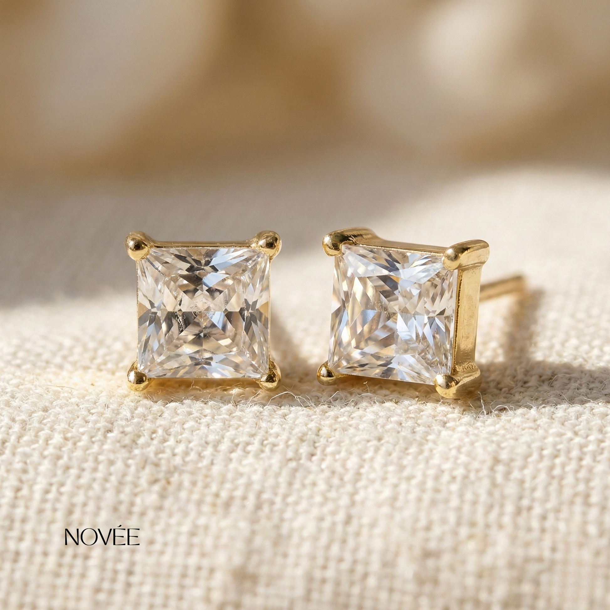 Square Diamond Stud Earrings Classic Minimal Everyday Elegant Gift Jewelry