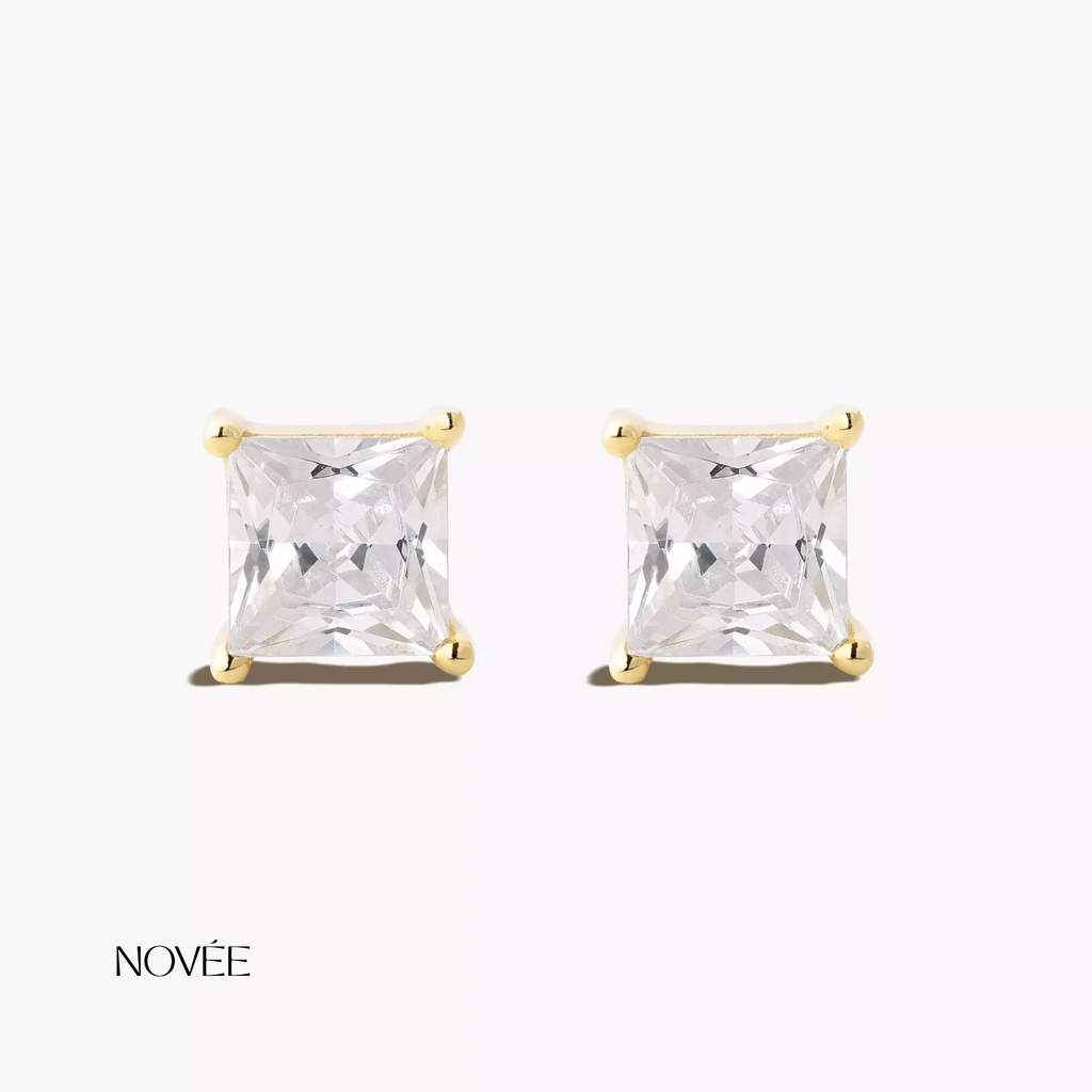 Square Diamond Stud Earrings Classic Minimal Everyday Elegant Gift Jewelry