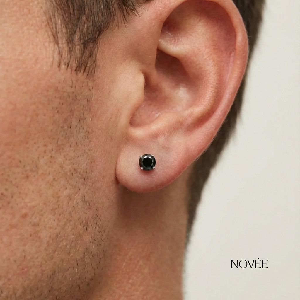 Black Gemstone Stud Earrings Minimal Round Classic Everyday Jewelry
