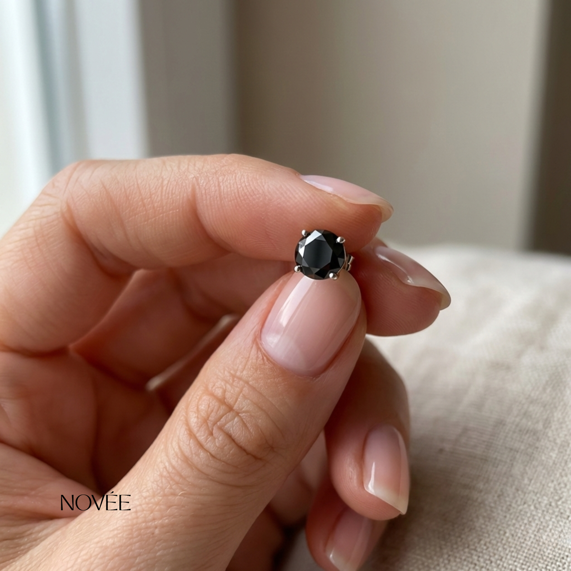 Black Gemstone Stud Earrings Minimal Round Classic Everyday Jewelry