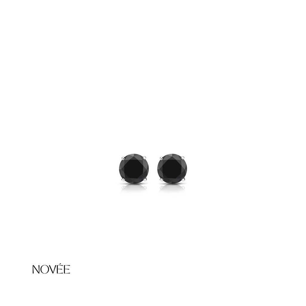 Black Gemstone Stud Earrings Minimal Round Classic Everyday Jewelry