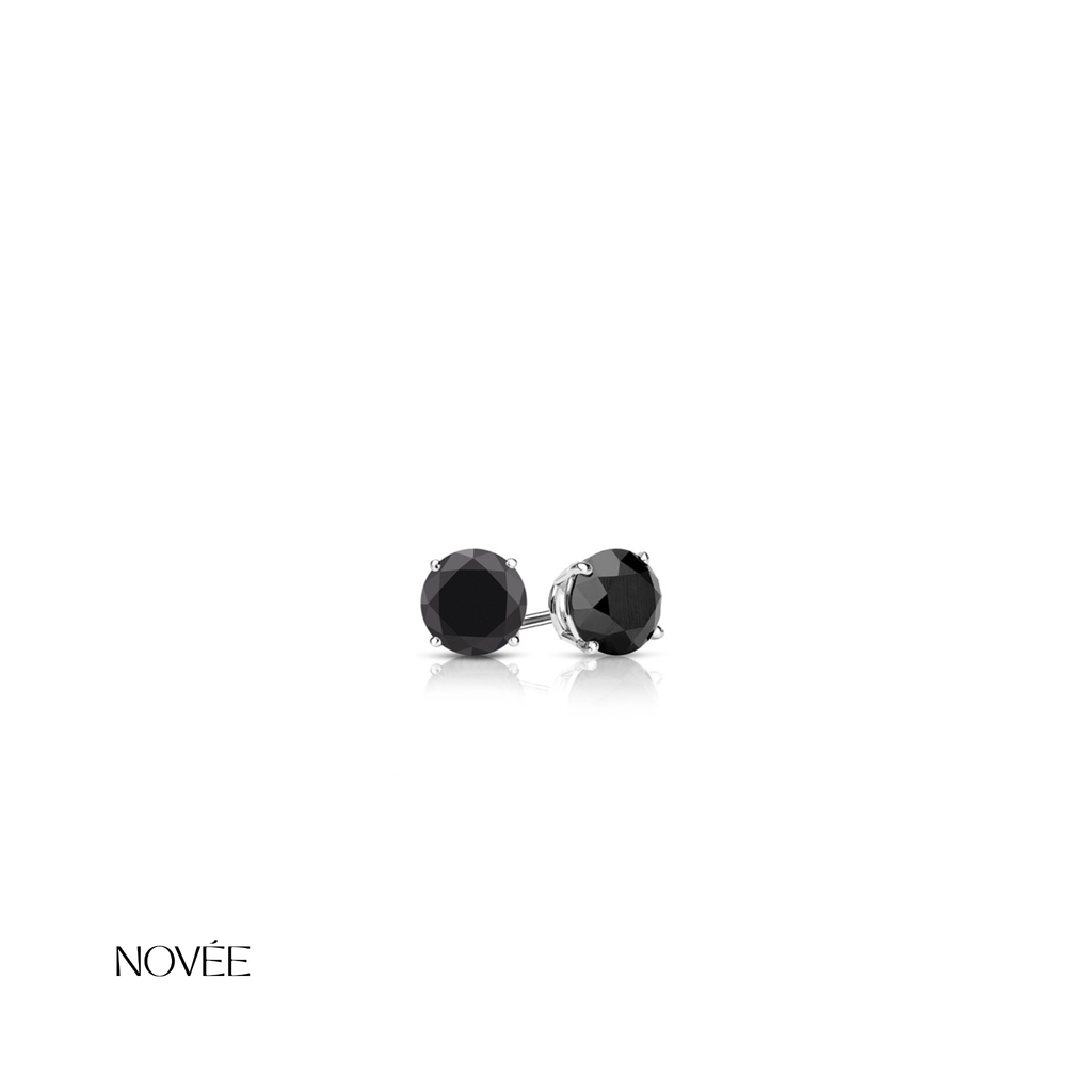 Black Gemstone Stud Earrings Minimal Round Classic Everyday Jewelry