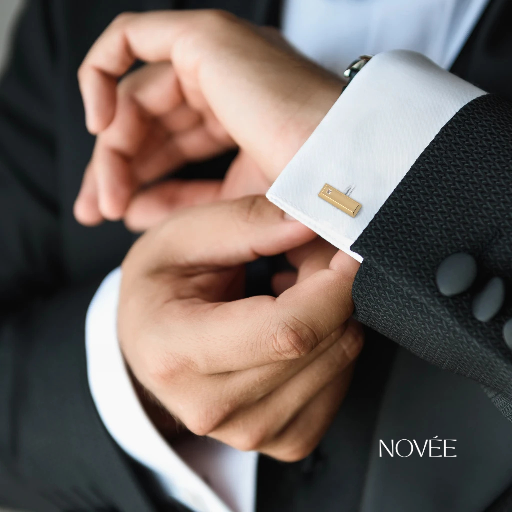 Minimal Gold Rectangle Cufflinks With Diamond Accent Elegant Gift