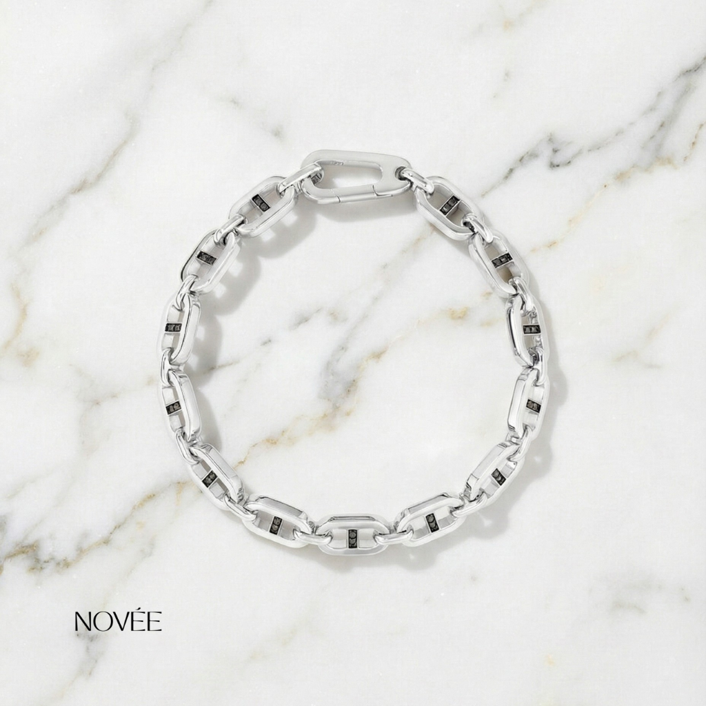 Minimal White Gold Link Bracelet Modern Everyday Chain Gift For Him