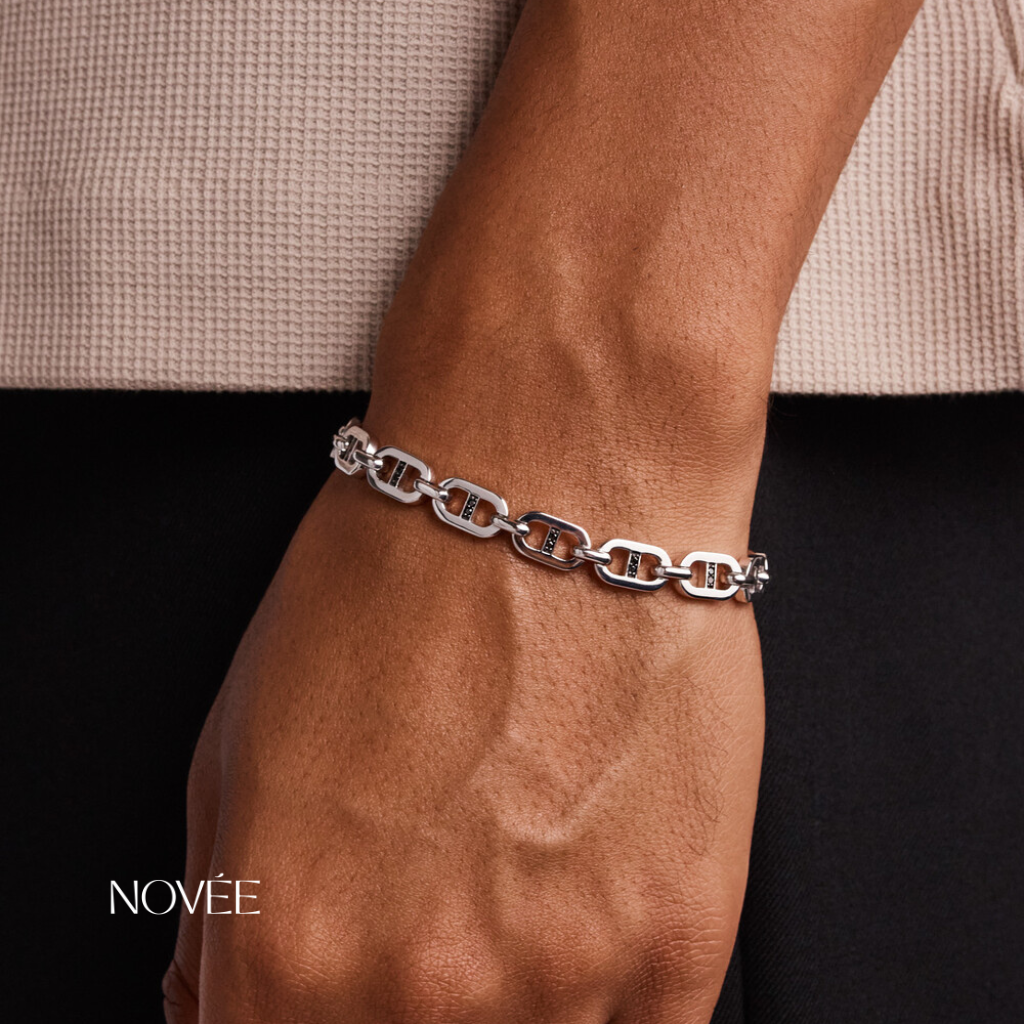 Minimal White Gold Link Bracelet Modern Everyday Chain Gift For Him