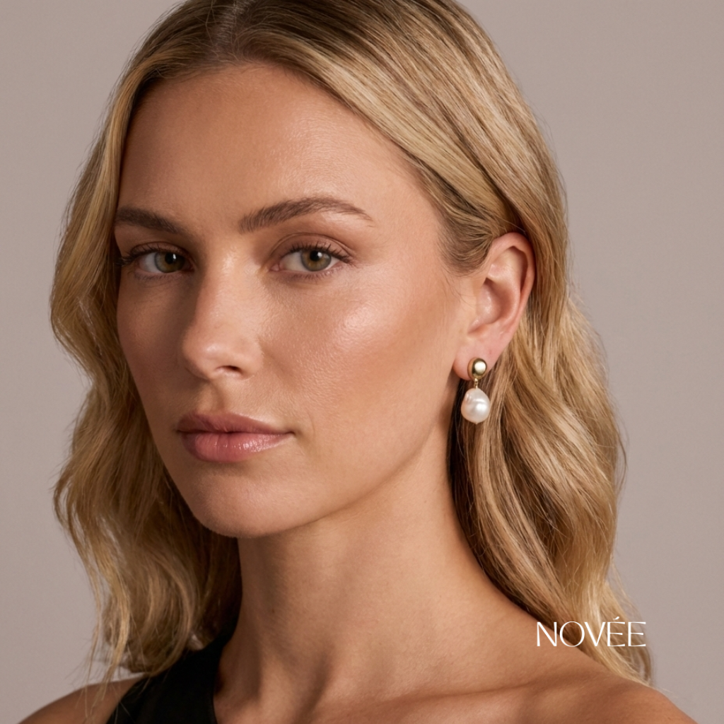 Baroque Pearl Drop Earrings in Gold Minimalist Luxury Statement Pearl Earrings