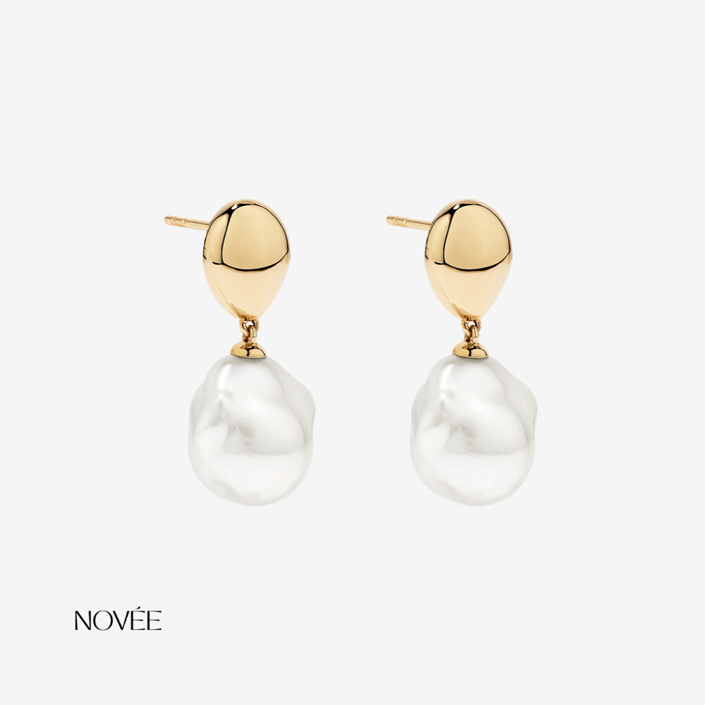 Baroque Pearl Drop Earrings in Gold Minimalist Luxury Statement Pearl Earrings
