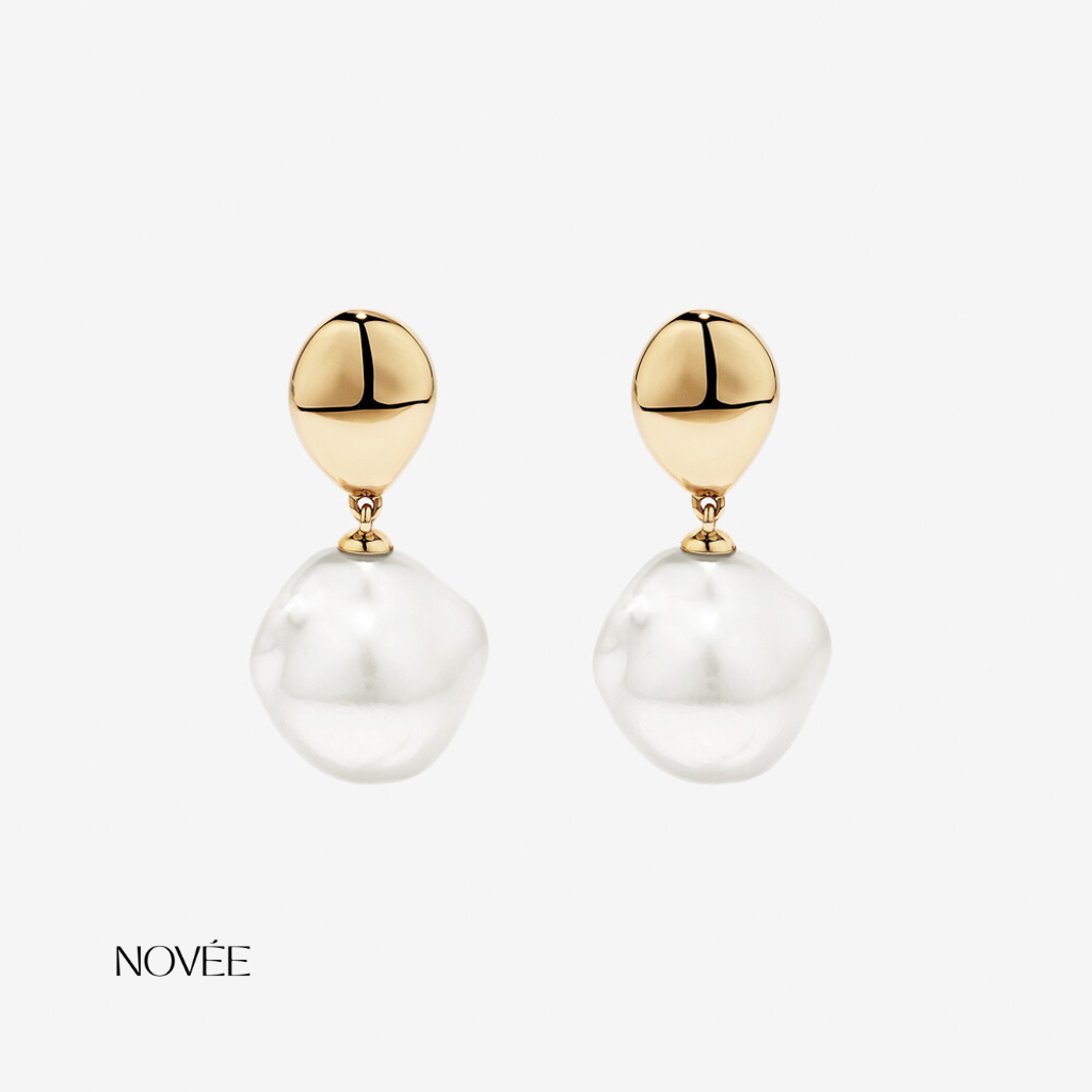 Baroque Pearl Drop Earrings in Gold Minimalist Luxury Statement Pearl Earrings