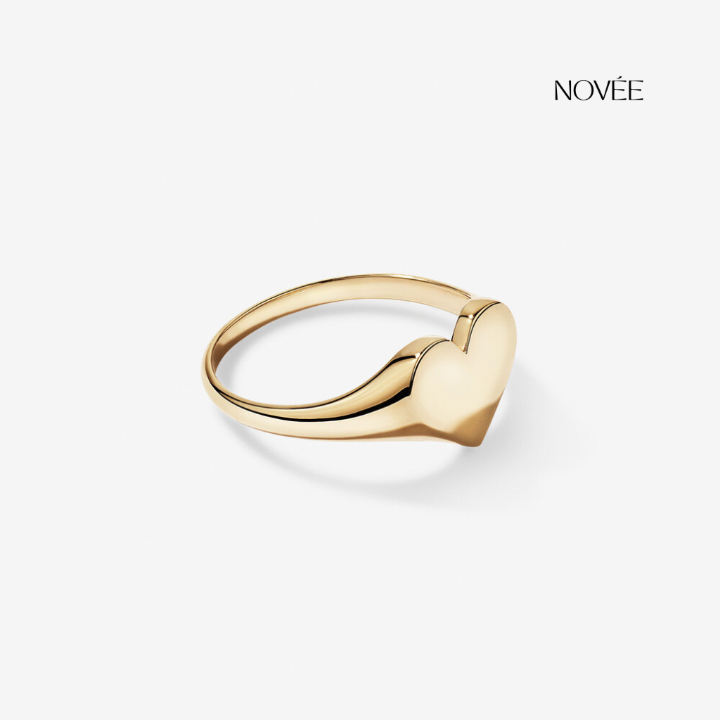 Minimal Heart Signet Ring in Yellow Gold Dainty Love Statement Ring