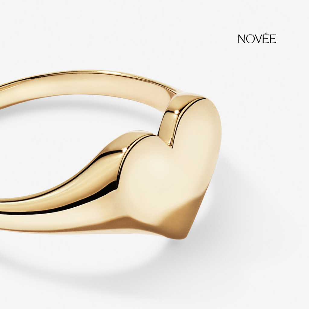 Minimal Heart Signet Ring in Yellow Gold Dainty Love Statement Ring