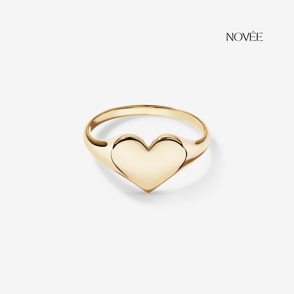 Minimal Heart Signet Ring in Yellow Gold Dainty Love Statement Ring