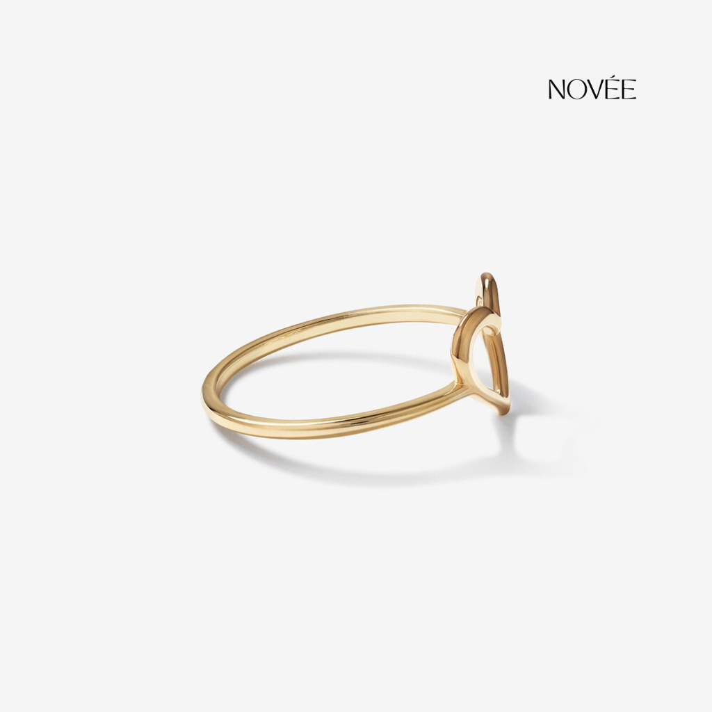 Open Heart Ring in Yellow Gold Minimalist Dainty Love Stacking Ring