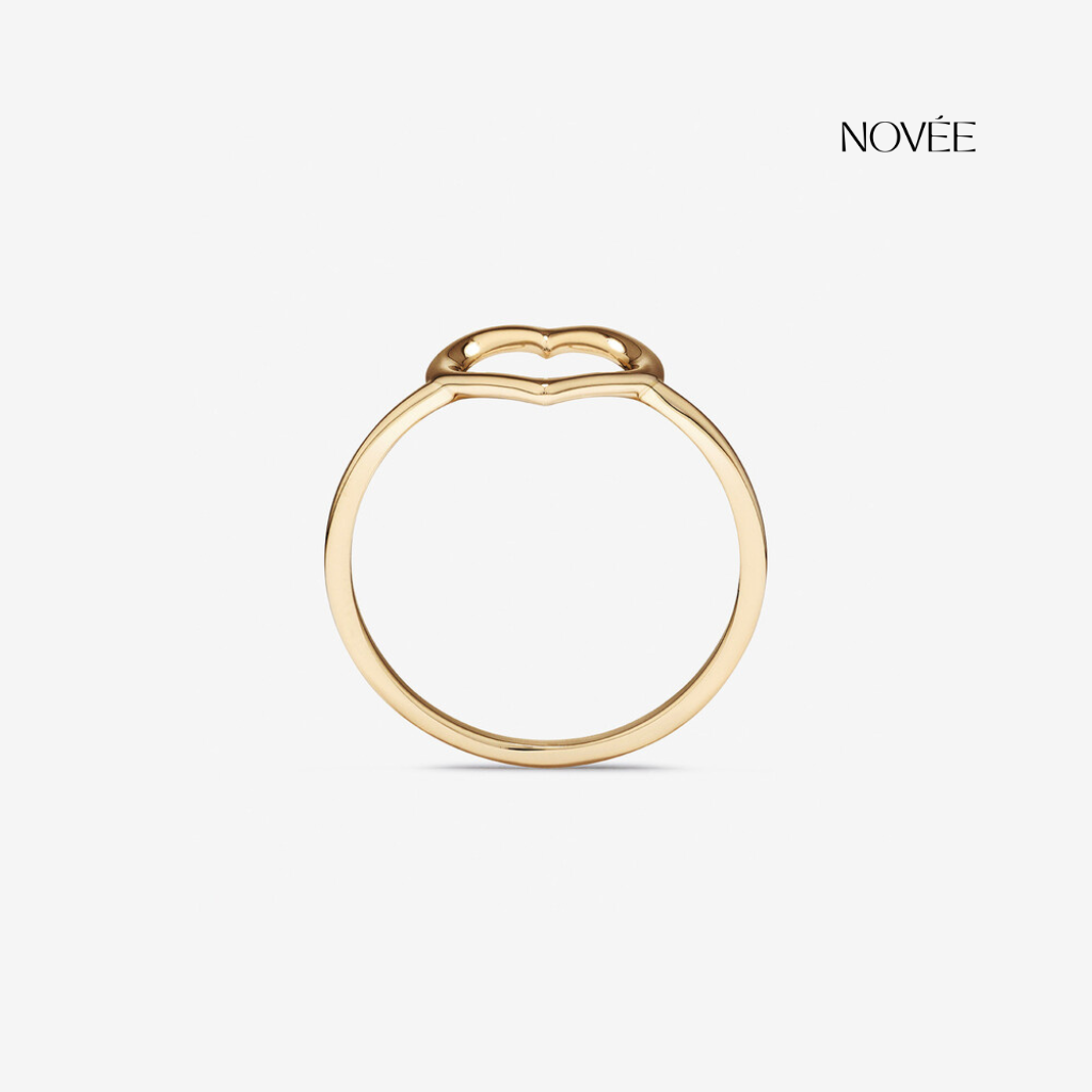 Open Heart Ring in Yellow Gold Minimalist Dainty Love Stacking Ring