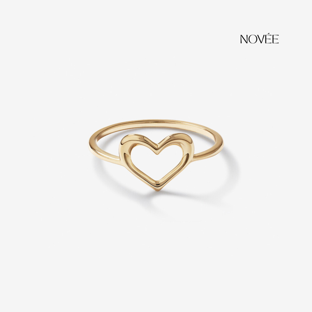 Open Heart Ring in Yellow Gold Minimalist Dainty Love Stacking Ring