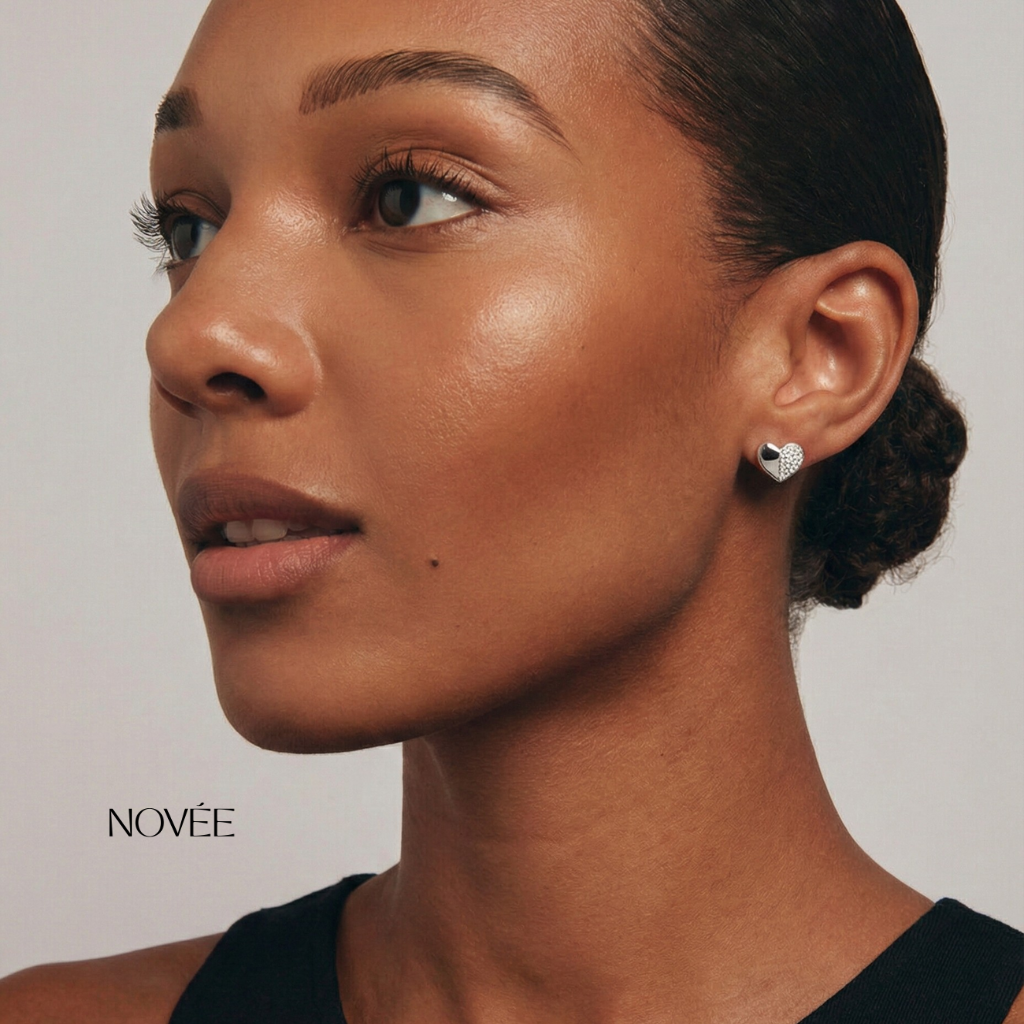 Heart Diamond Stud Earrings in White Gold Pavé Heart Love Earrings