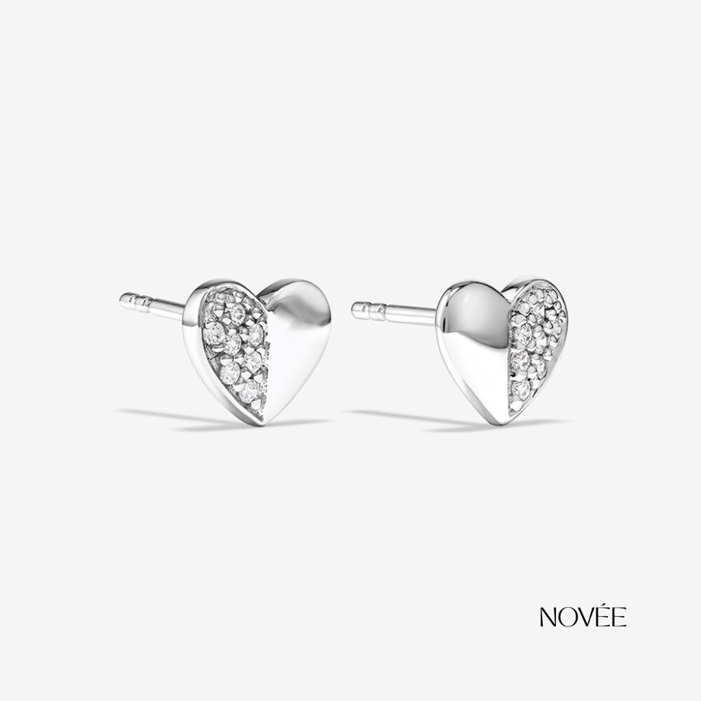 Heart Diamond Stud Earrings in White Gold Pavé Heart Love Earrings