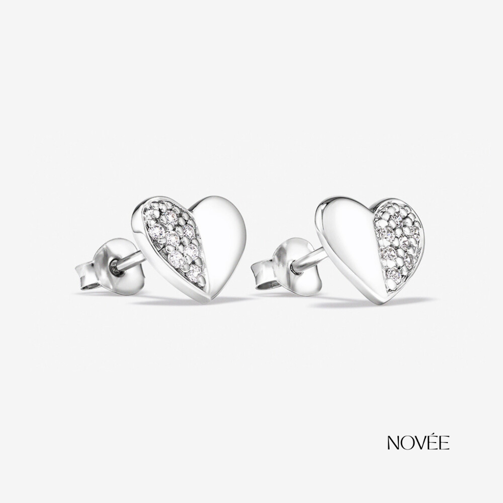Heart Diamond Stud Earrings in White Gold Pavé Heart Love Earrings
