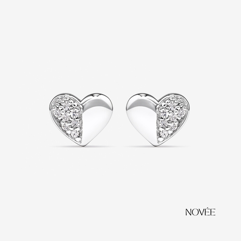 Heart Diamond Stud Earrings in White Gold Pavé Heart Love Earrings